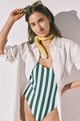 Women'secret Striped high-waisted textured swimwear green
