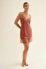 Womensecret Short camisole nightgown with satin and lace trimmed straps Ružičasta
