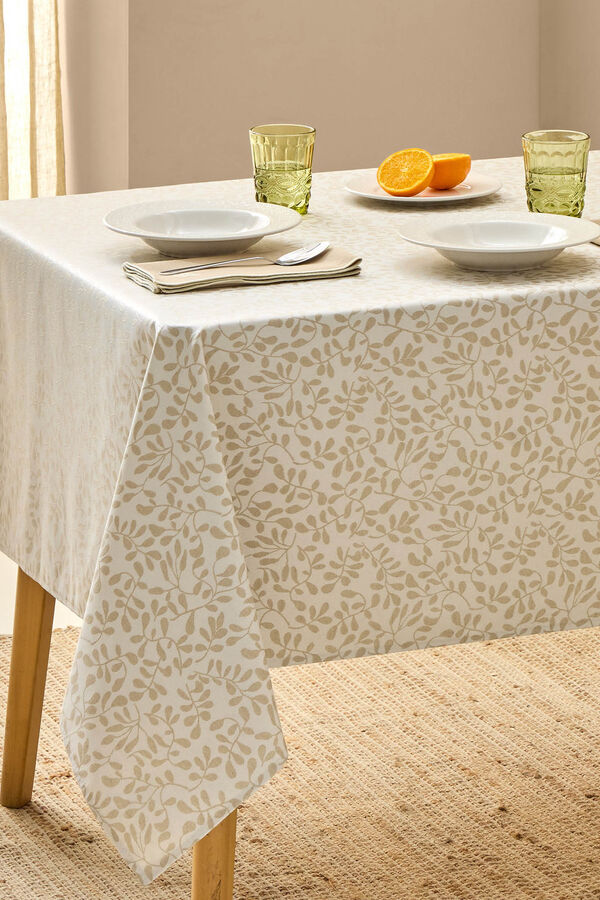 Textura Mantel antimanchas jacquard hojas beige