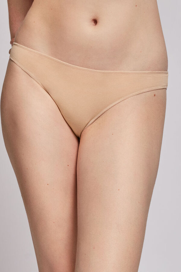 Womensecret Essential panty with lace trim on the waistband and legs nude