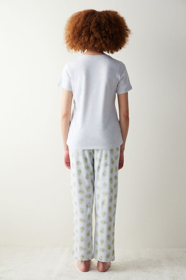 Womensecret Avocado gray trousers pajama set imprimé