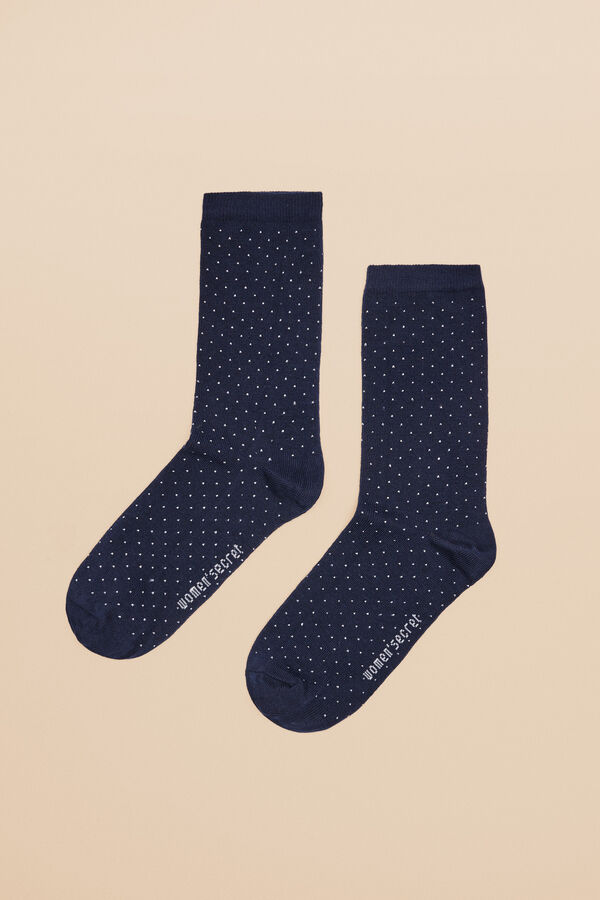 Womensecret Lange Socken Baumwolle Punkte Navyblau Blau