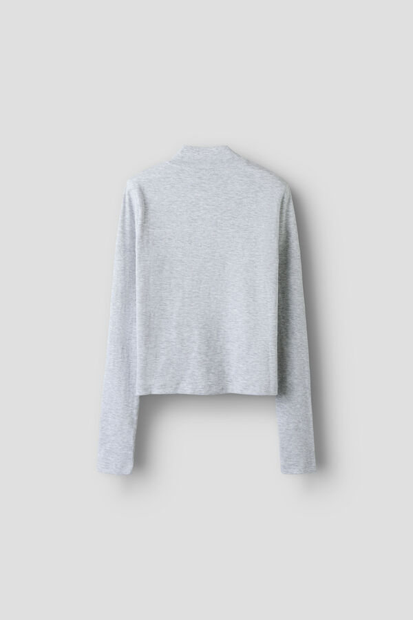 Lmtd Long sleeve ribbed high neck zip-up jacket grey