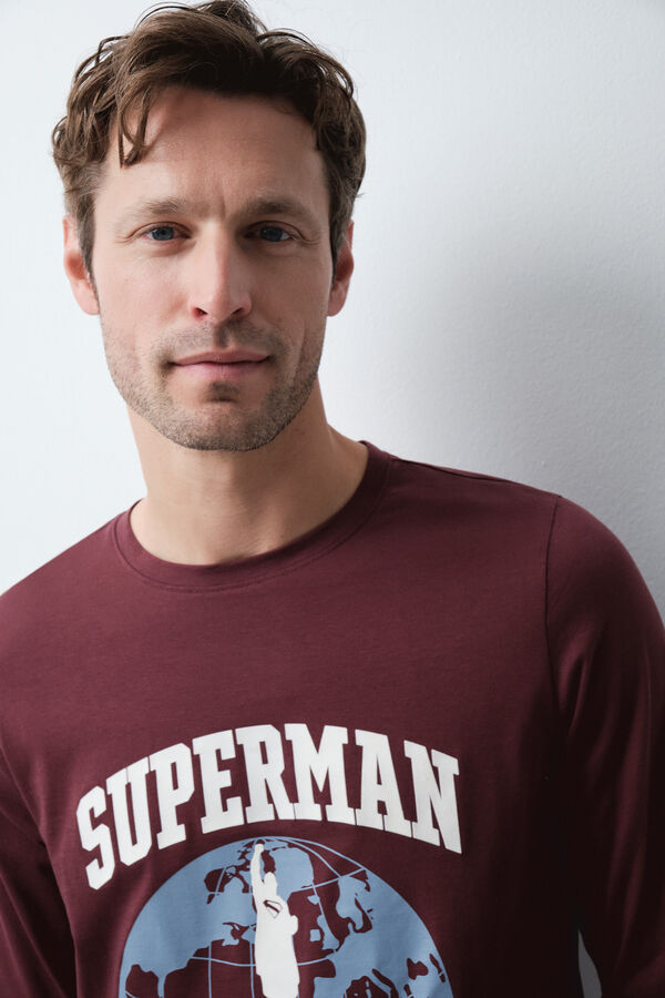Women'secret Burgundy cotton long pyjamas Superman printed