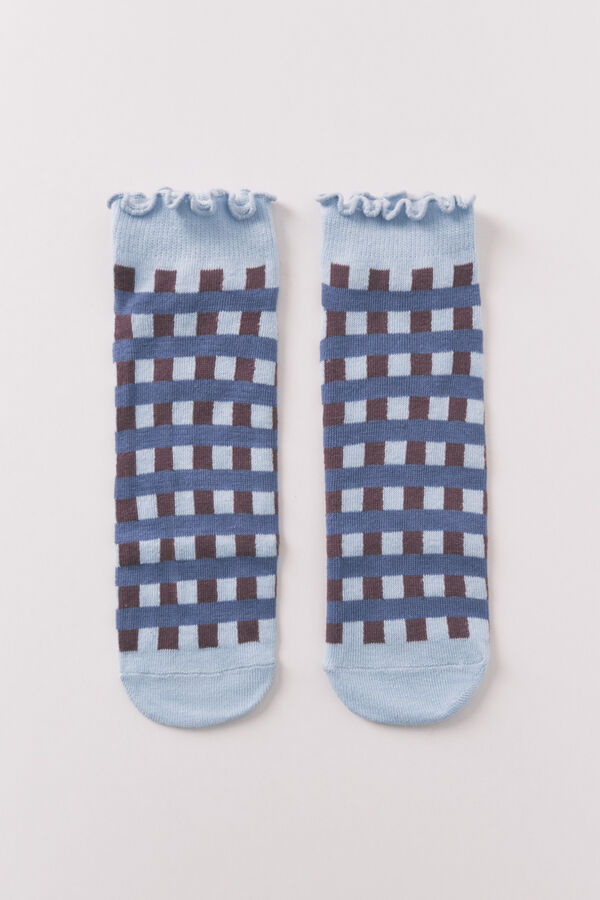 Women'secret Blue short plaid print socks blue