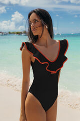 Gogana Ba&ntilde;ador con volante escote V negro