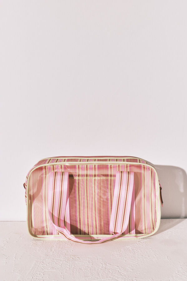 Women'secret Green and pink striped mesh medium vanity case printed