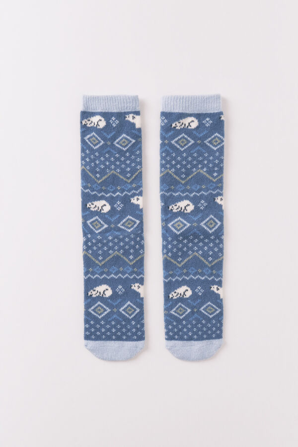 Women'secret Long polar bear print socks blue