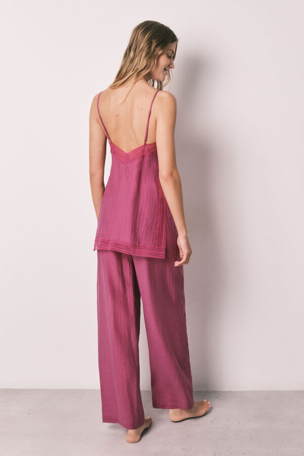 Women'secret Satin-finish lace strap long pyjamas pink