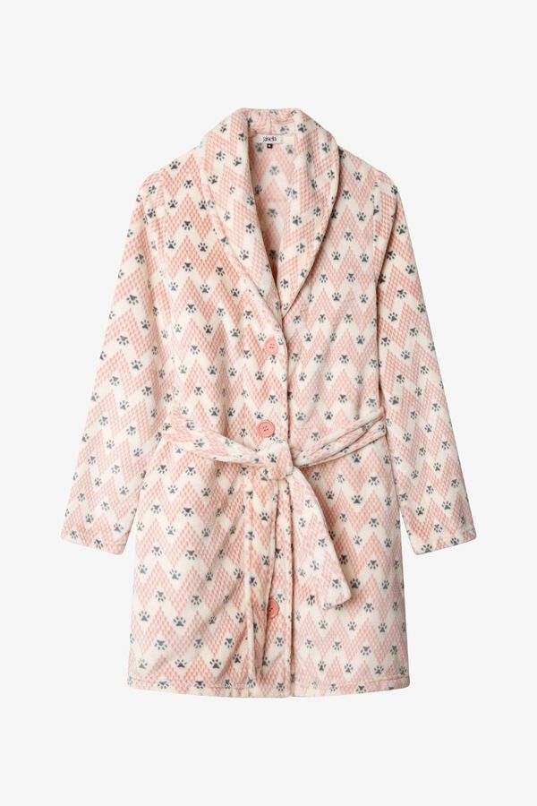 Gisela Printed shawl collar robe white