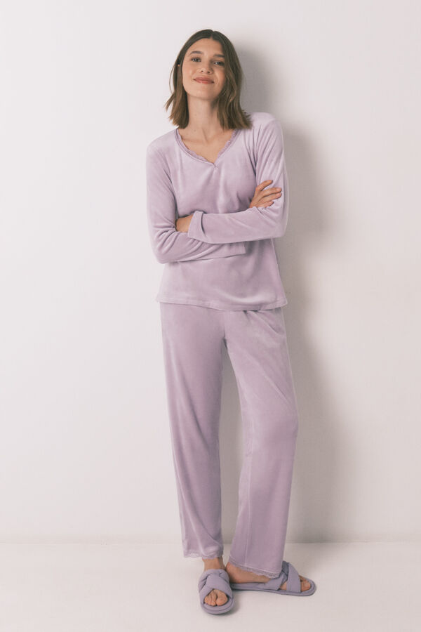Women'secret Long lilac velvet pajamas pink
