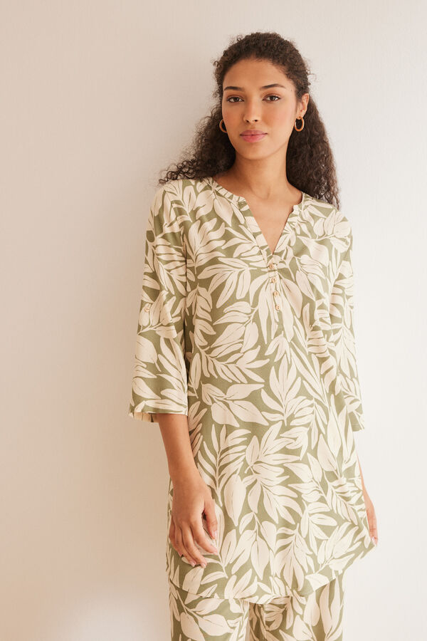 Womensecret Damenunterhemd Viskose Blätterprint Grün