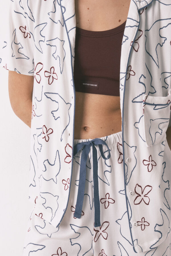 Women'secret White cotton bird print classic pyjamas white
