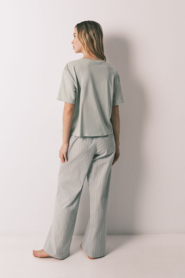 HI&BYE Green striped 100% cotton long pyjamas green