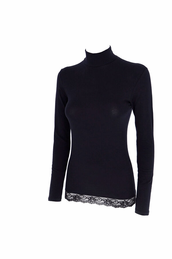 Womensecret T-shirt térmica de mulher com gola alta e manga comprida preto