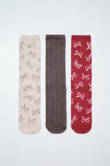 Women'secret Pack of 3 long bow print socks nude