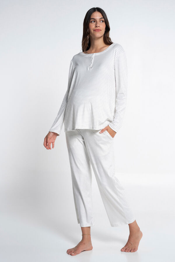 Ohma! Striped velour maternity pyjamas pack beige