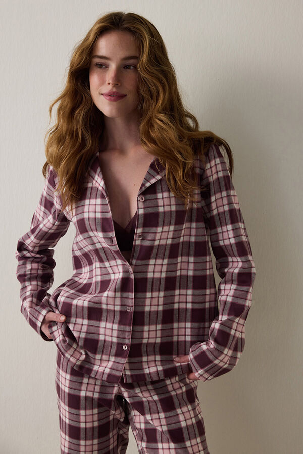 Penti Conjunto de pantal&oacute;n y camisa a cuadros Lila burdeos