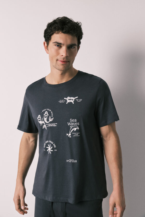 Women'secret Navy cotton men's short pyjamas black