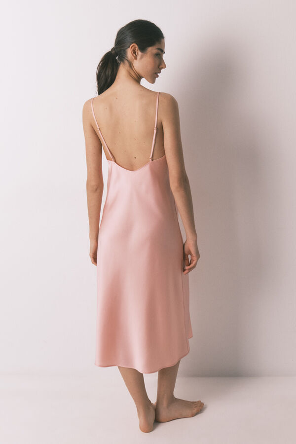 Women'secret Pink satin and lace midi nightgown pink