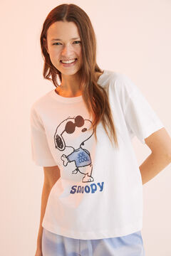 Womensecret Langer Pyjama 100 % Baumwolle Snoopy-Print Naturweiß