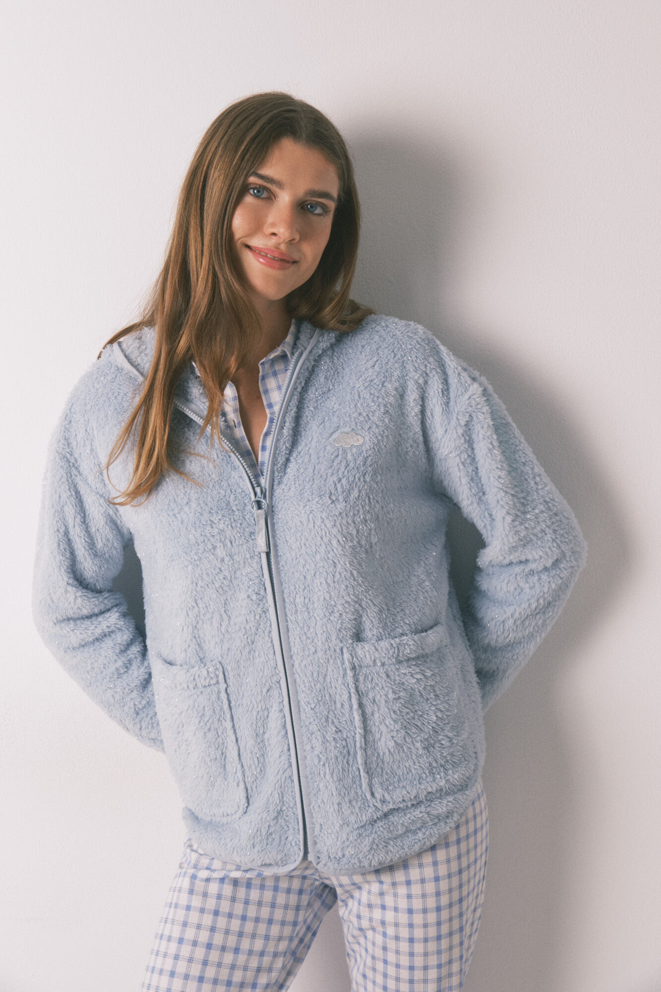 Women'secret Bata corta tejido pelo azul lurex