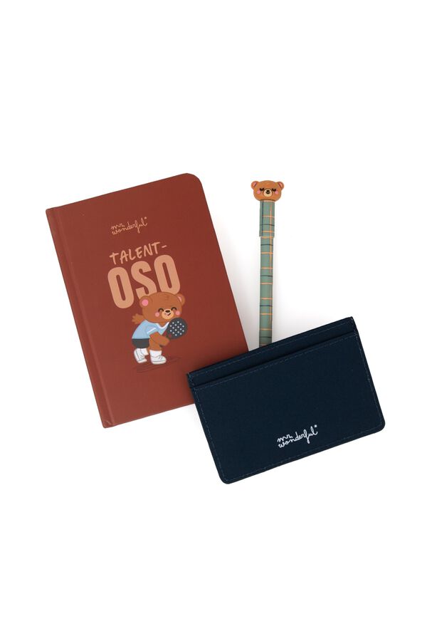 Mr. Wonderful A6 notebook + card holder + erasable pen kit Bo-Bo Bear - TALENT-OSO printed