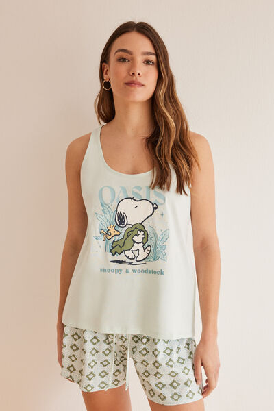 Womensecret Snoopy 100% cotton vest pyjamas green