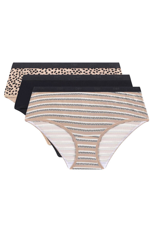 Womensecret Pack of 3 printed stretch cotton boyshort panties nude