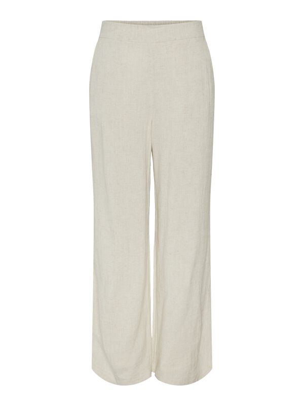 Womensecret Women's fluid linen trousers with elasticated waist detail. gris