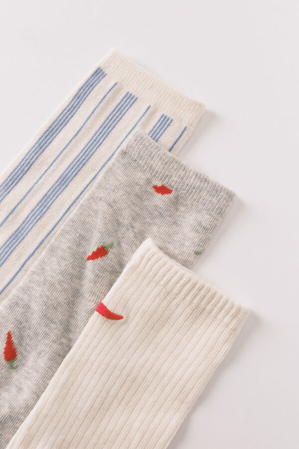 Women'secret 3-pack long chilles print socks nude