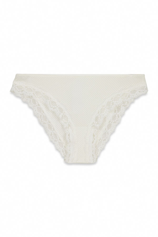 Women'secret Cuecas cl&aacute;ssicas em microfibra &agrave;s riscas e renda brancas cru