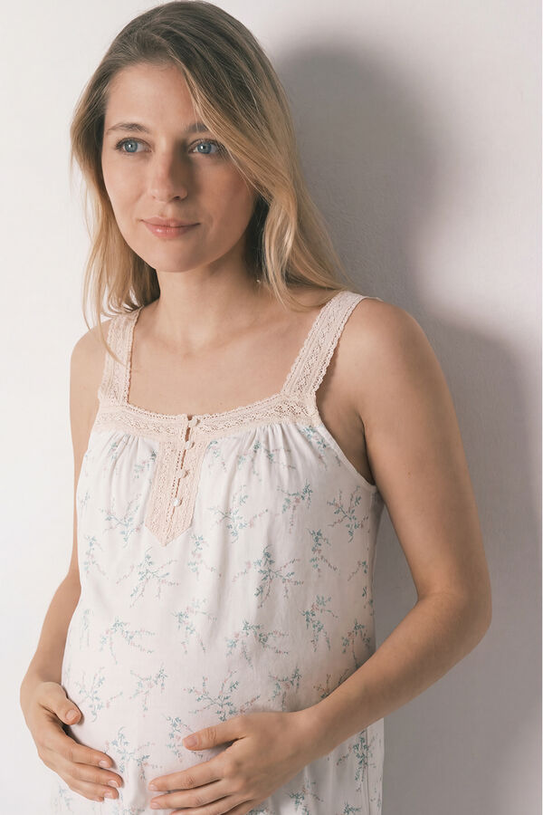 Women'secret Kratka spavaćica za materinstvo od pamuka sa cvetnim printom Bež