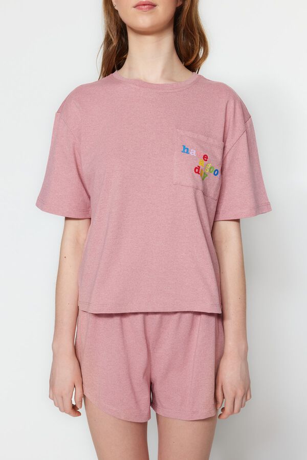Trendyol Conjunto de pijama corto liso rosa