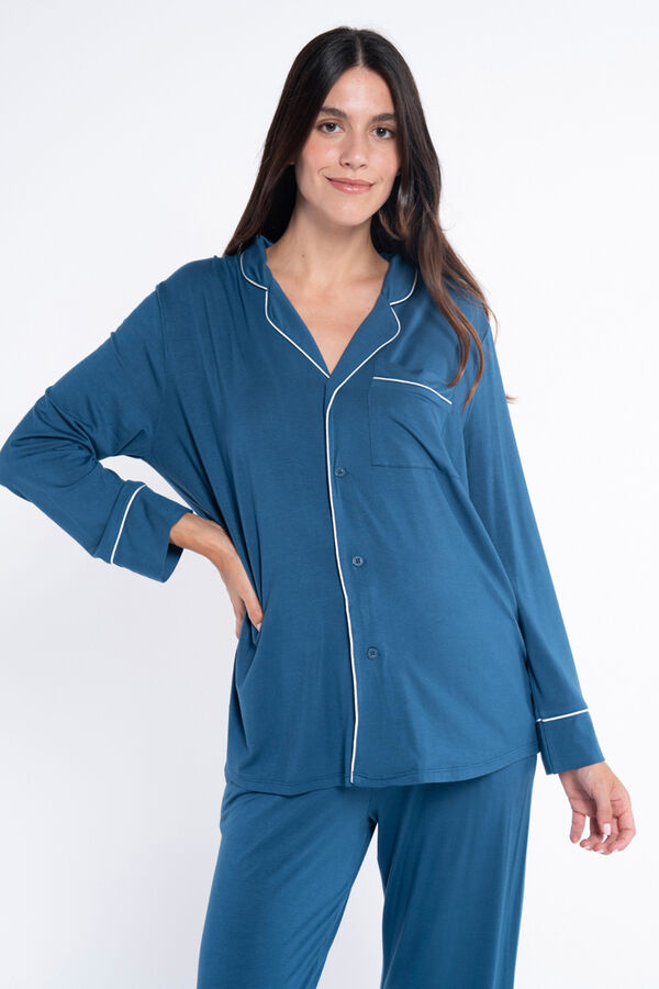 Ohma! Pijama Camisero Manga Larga azul