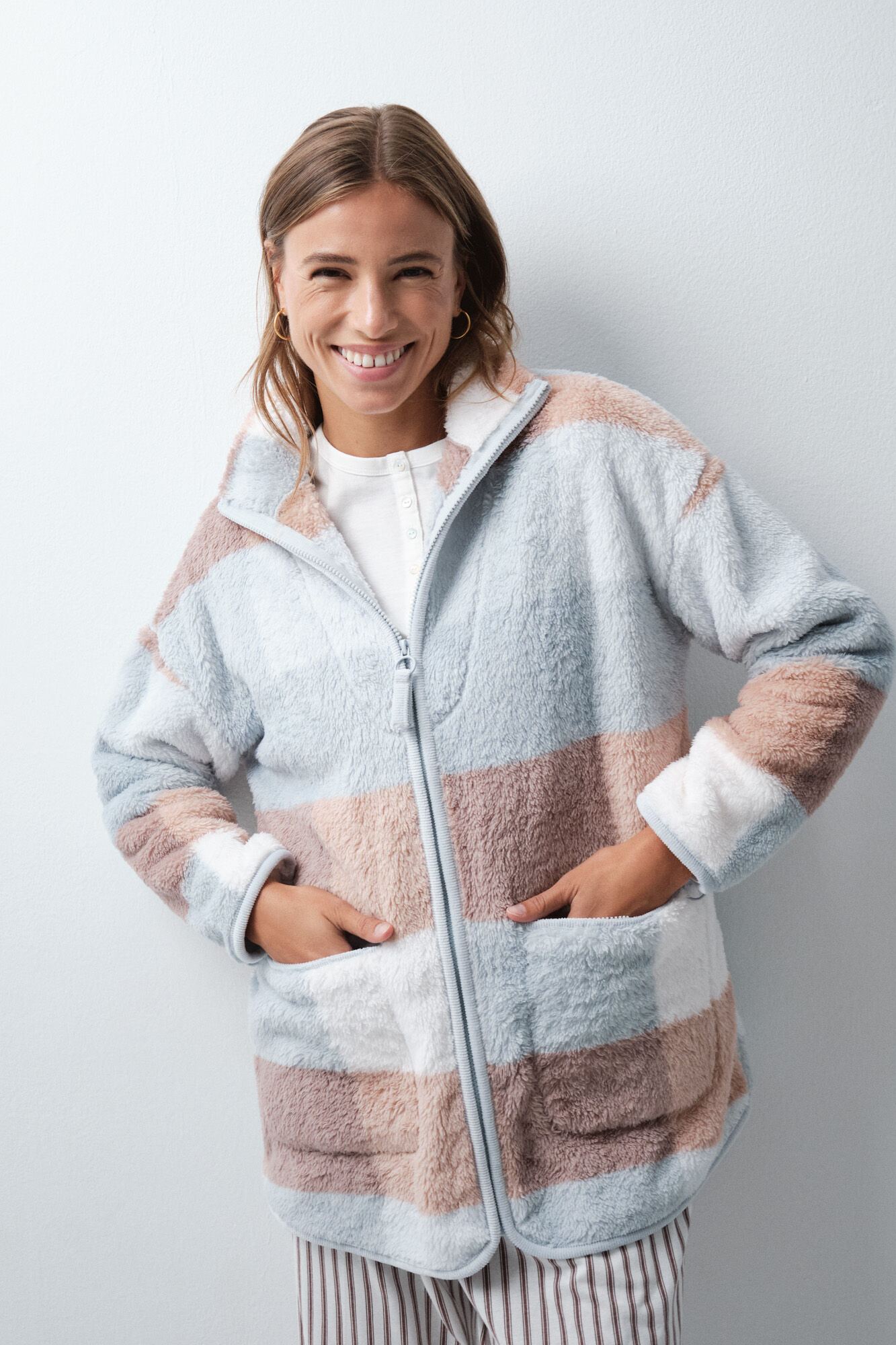 Women'secret Plaid fleece midi robe