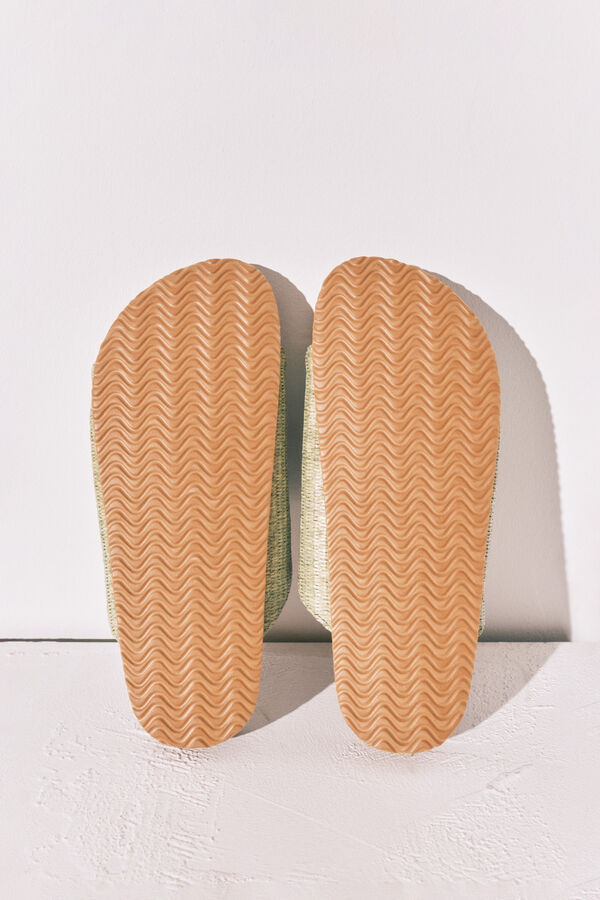 Women'secret Green raffia crochet flower bio sandals beige