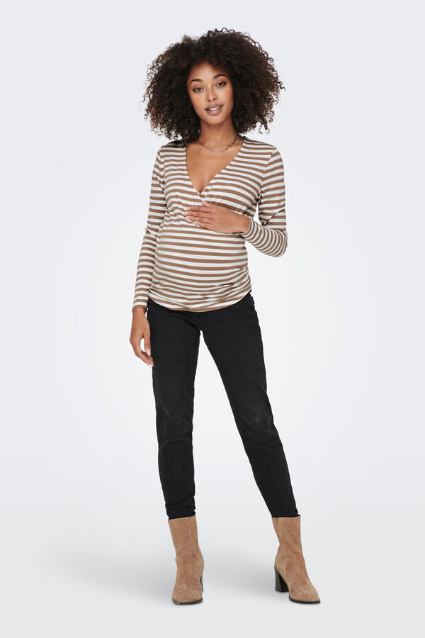 Only Maternity Camiseta premamá de cierre cruzado y cuello V nude