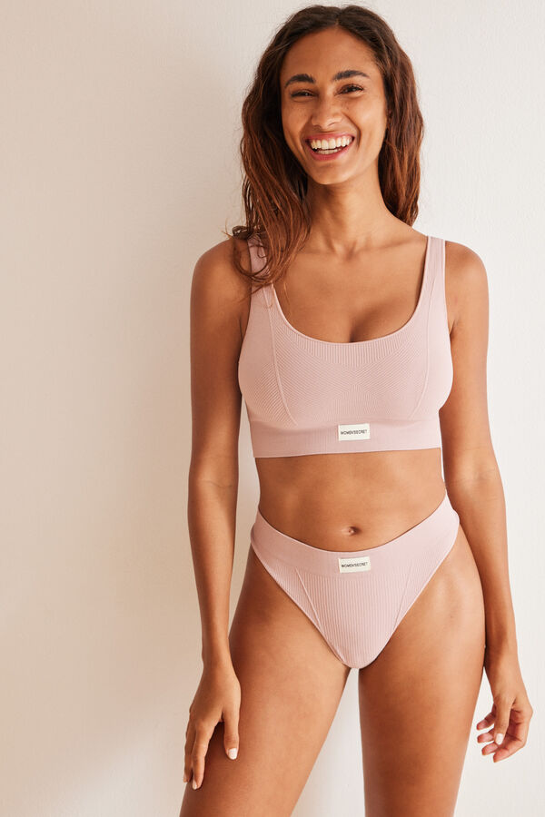 Womensecret Seamless pink ribbed crop top pink