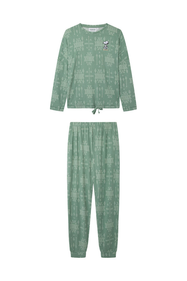 Womensecret Pyjama Snoopy warmes und superweiches Strickgewebe Grün