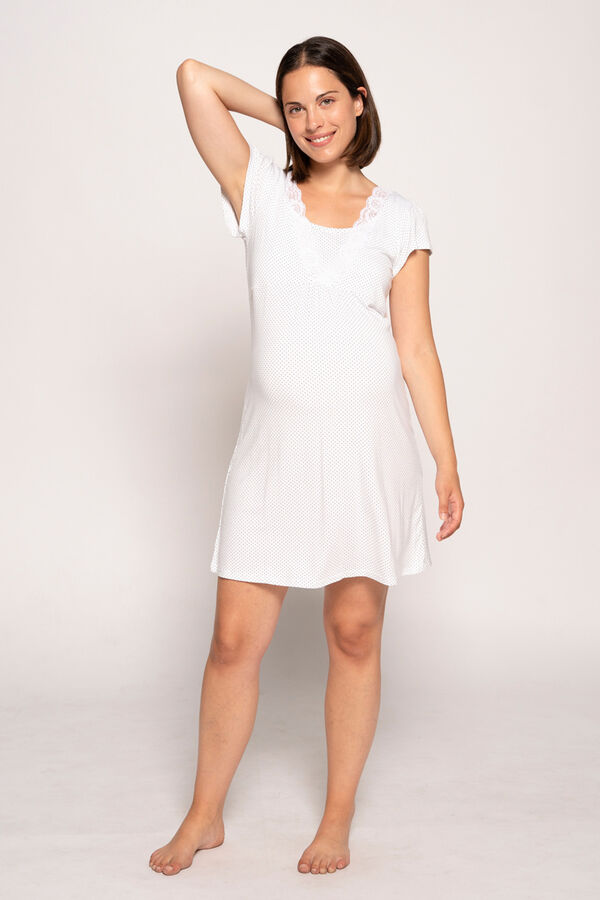 Womensecret Kurzärmeliges Still-Nachthemd mit Tupfen Weiß