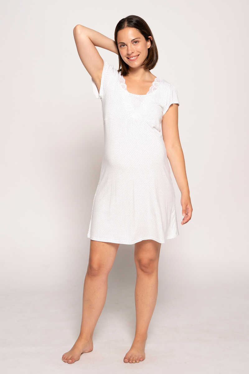 Womensecret Nursing dotted short sleeved nightdress white