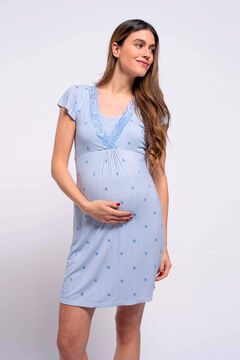 Camisas De Dormir  Mulher Women'secret Camisa De Dormir Curta Maternity  Azul Renda Azul — Mood Savvy