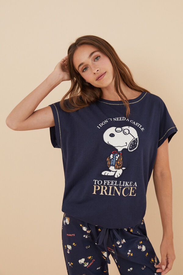 Womensecret Snoopy Prince-mintás pizsama, 100% pamutból. kék