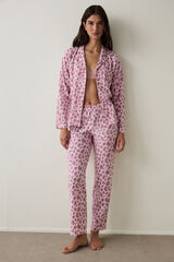 Penti Leopard Patterned Long Sleeve Button-Down Shirt Collar Pajama Set pink