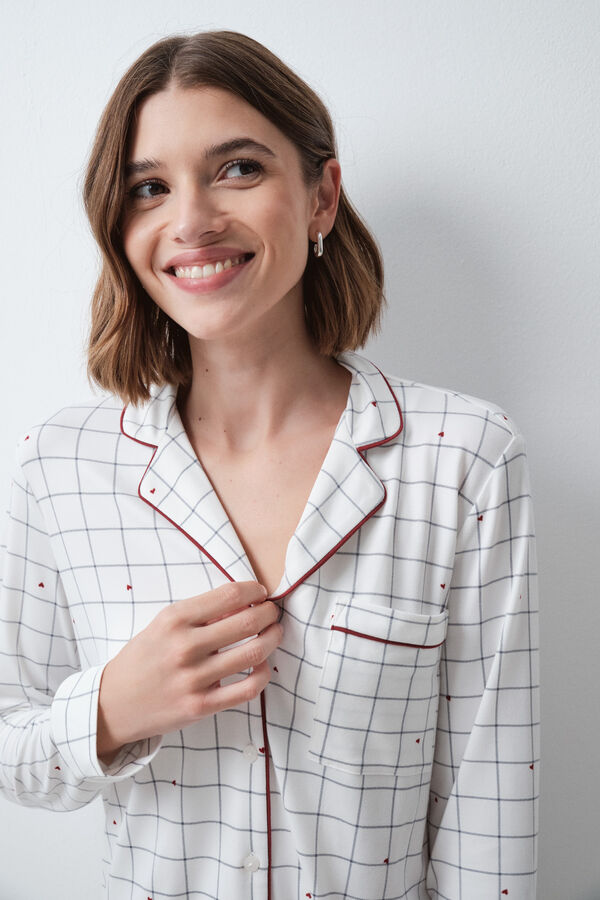 Women'secret Plaid heart print classic pyjamas beige