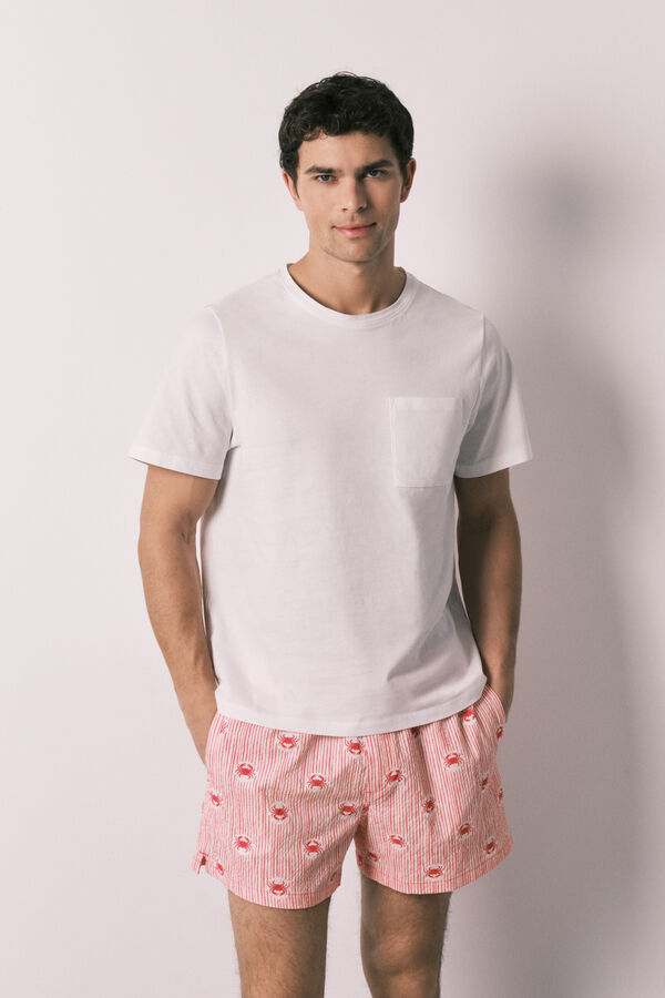 Women'secret Striped and crab print men's swimwear red