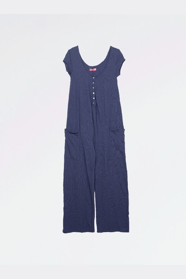 Ohma Short sleeve maternity long dungarees blue
