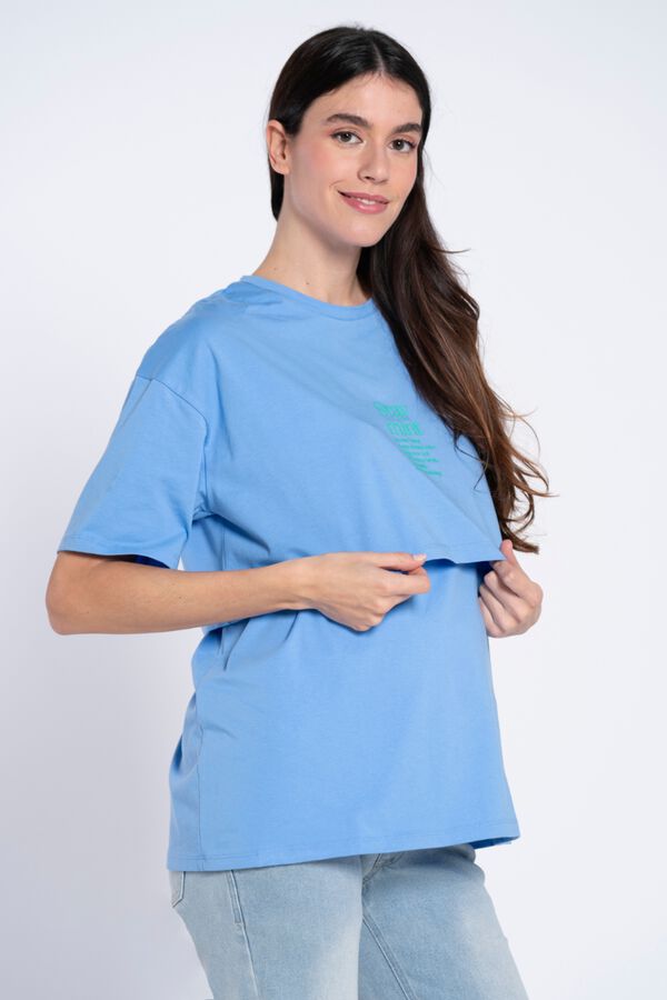 Ohma Camiseta premam&aacute; b&aacute;sica con frase azul