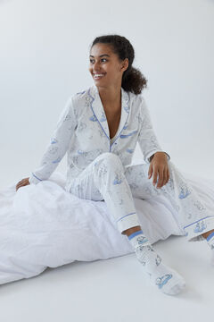 Womensecret Casper-mintás, elefántcsontfehér inges pizsama, 100% pamutból bézs